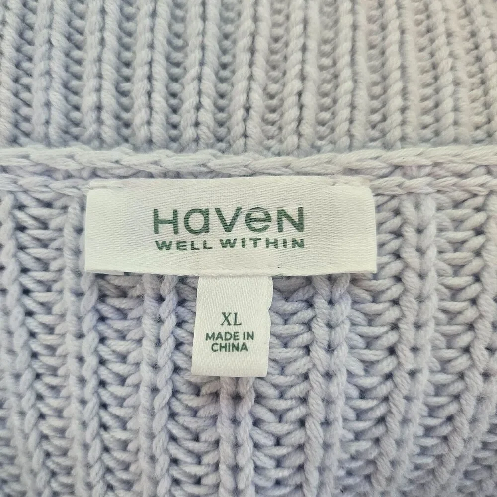 HAVEN WELL WITHIN Cable Knit Sweater XL 1/4 Zip Blue Fisherman Coastal Relaxed